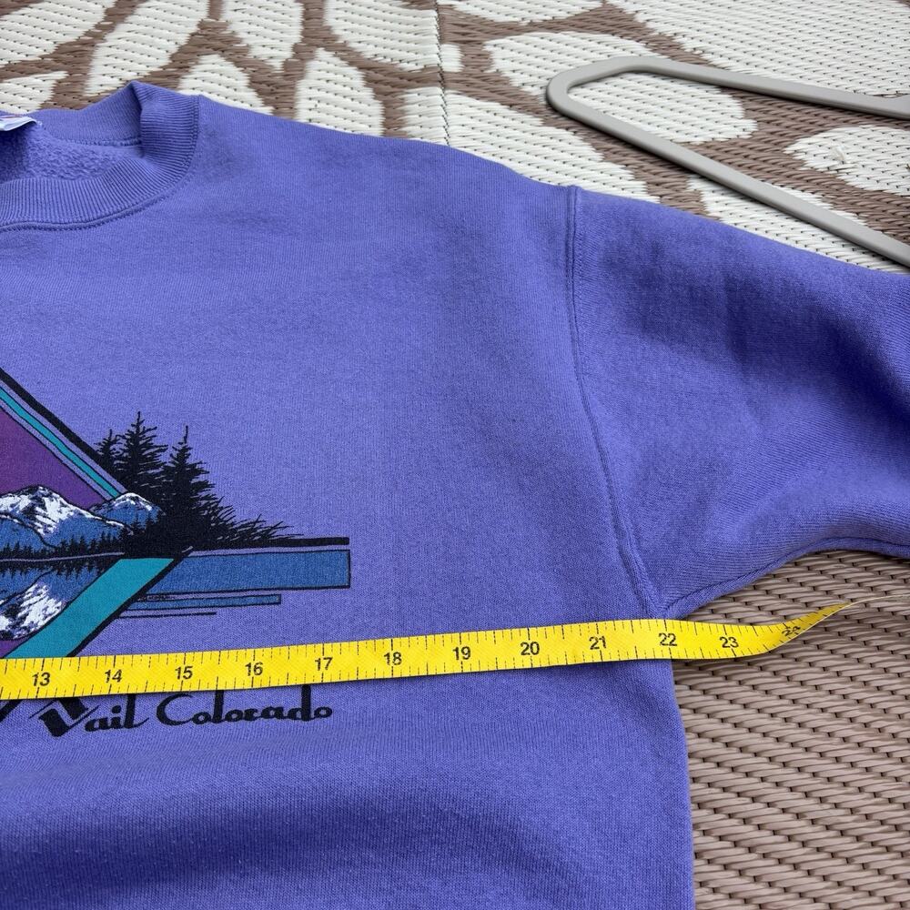 Vintage 90s Jerzees Purple Retro Vail Colorado Mountains Crewneck Sweatshirt - Picture 5 of 8